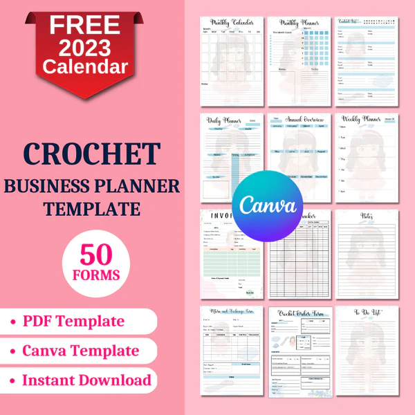 Crochet Planner, Canva Editable Templates
